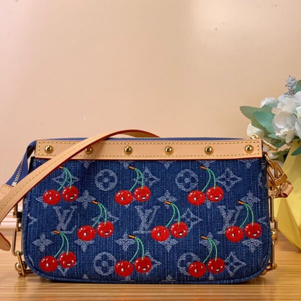 Top Original Order ✨ LV x TM POCHETTE ACCESSOIRES handbag m13994 denim cherry - Image 6